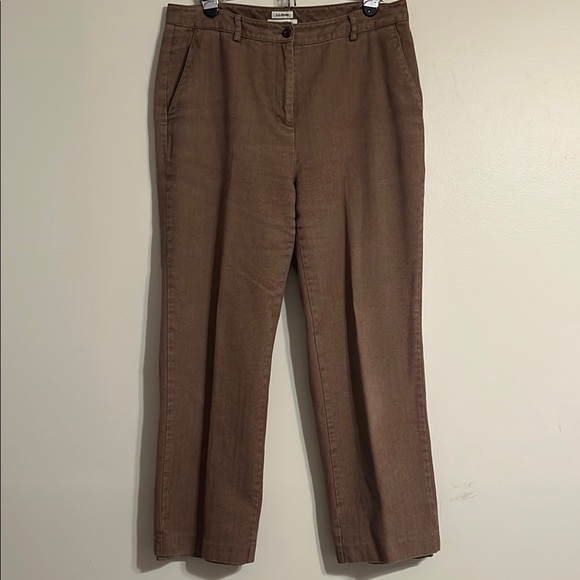 L.L. Bean Women’s Straight Leg Cotton Pants Brown Herringbone Trousers - Picture 1 of 6